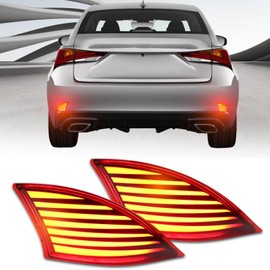 PGTOPONE Upgrade LED Rear Bumper Reflectors Light Fog Brake Tail Lamps Compatible with Lexus IS IS250 IS300 IS350 IS200t is-F Replace OEM Stock Reflector Sequential Turn Signal Light (Red)