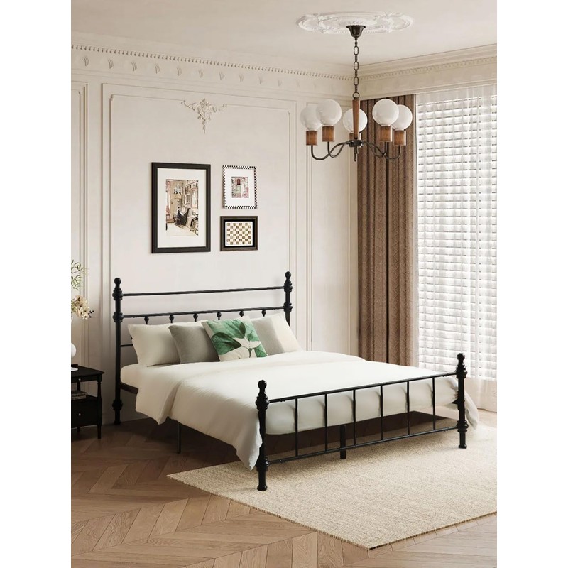 Metal Platform Bed Frame with Arched Headboard, Sturdy Heavy Duty