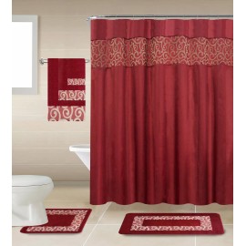 BH Home & Linen 18 Piece Shower curtain set with Geometric design Made of 100% polyester.(Jes