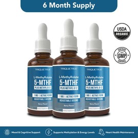 L-Methylfolate (1mg) Plus Methyl-B12 (300 Servings)- Active 5-MTHF Form, Organic Berry Flavor, Liquid Form – Mood, Cognition, Methylation Supplement fitness dietary:_3 Pack