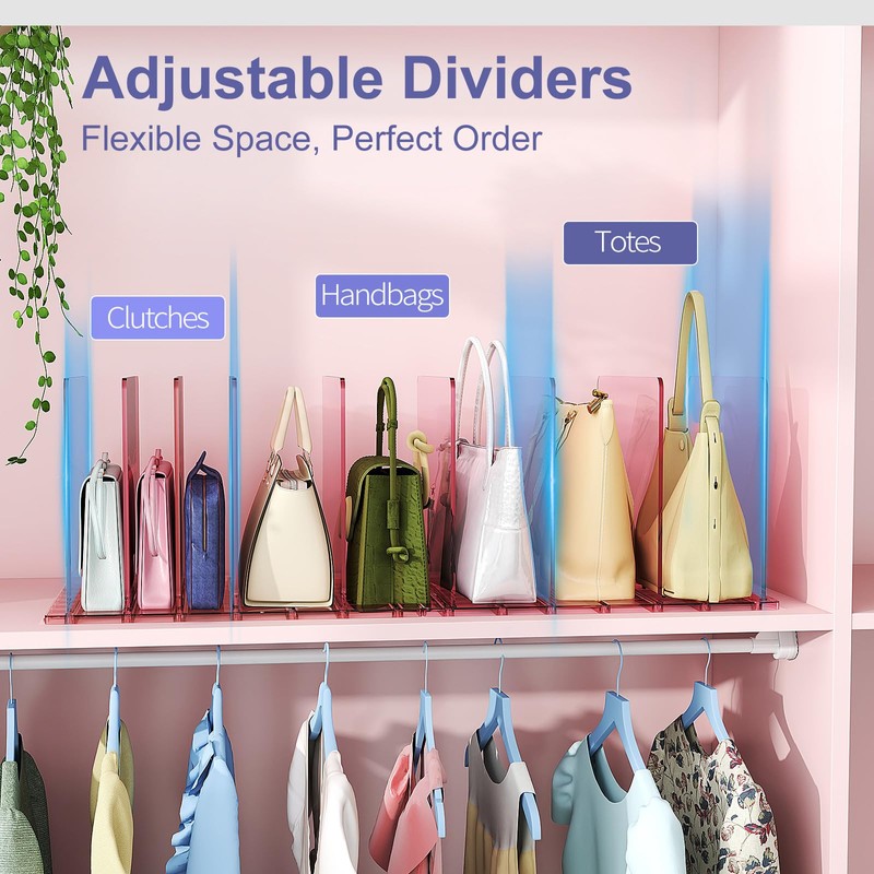 SortNStore Purse Organizer for Closet: Shelf Dividers Adjustable Acrylic Bag
