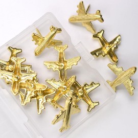 30pcs Metal Airplane Push Pin Thumbtacks, Airplane Shaped Thumbtacks Decorative, Metal Airplane Pushpins Thumb Tack for Map Cork Board Photo Wall Bulletin Board (Golden)