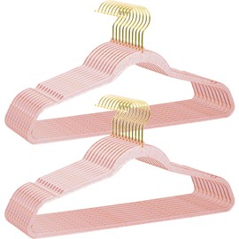 Pink Clothes Hangers 16", 20 Pack Plastic Clear Coat Hanger for Adult Closet, Durable Bling Ganchos de Ropa with Swivel Hook, Notched Shoulders & Ultra-Thin Space Saving Laundry Hanger for Dress Suits