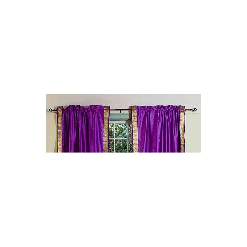 Indian Selections Lined-Purple Rod Pocket Sheer Sari Curtain/Drape/Panel - 80W