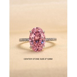 RODIFFY 3.5CT Pink Simulated Diamond Oval Cut Engagement Ring,925 Sterling Silver Promise Ring for Wedding,Proposal,Birthday,Daily,Travel (Silver/Pink Stone, 5)