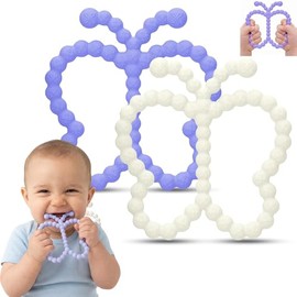 Mordedores para Bebé de Silicona, Juguete de Dentición Tipo Mariposa, Set de 2 Piezas (Blanco y Morado), Alivio de Encías, Estimulación Sensorial, Lib