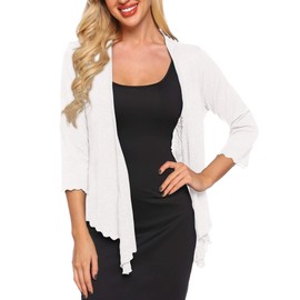 SATINIOR Womens Sheer Shrug Bolero Tie Knot Cardigan Lightweight with 3/4 Lace Sleeves(Creamy White, S)