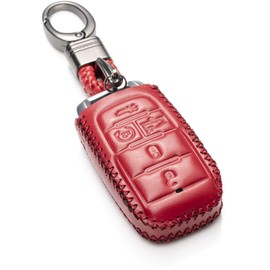Vitodeco Genuine Leather Smart Key Fob Case Cover Protector Compatible with RAM 1500, RAM 2500, RAM 3500 2019-2025 (5-Button with Suspension, Red)