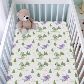 Fairy Tale Dragons Baby Crib Sheets for Boy Girl 52"x28" Fantasy Dragon Stars Clouds Forest Soft Fitted Nursery Bed Sheets Cute Animal Baby Sheet for Standard Crib Mattress & Toddler Bed Mattress