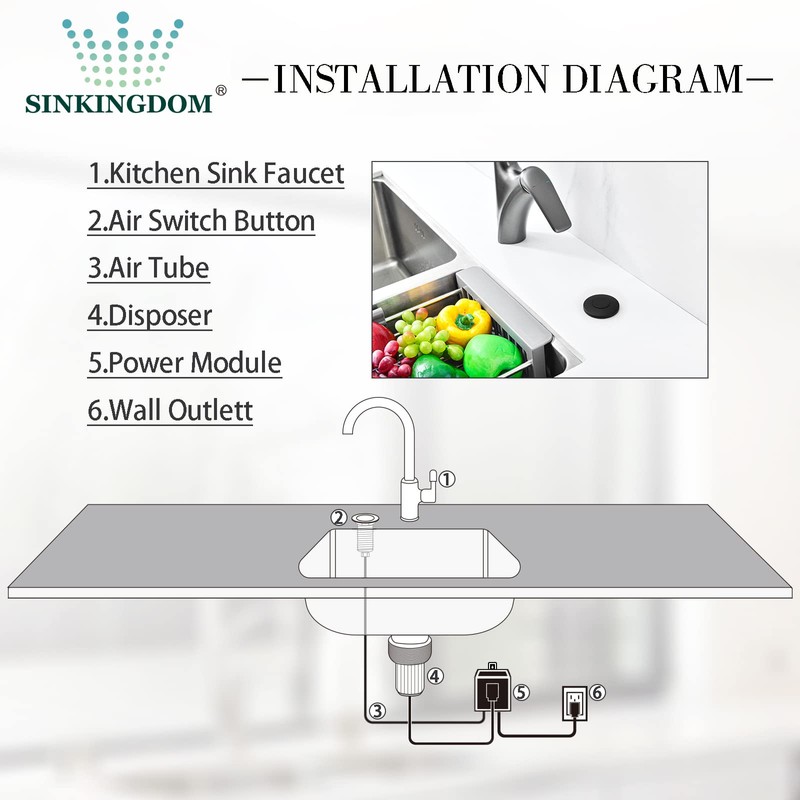 SINKINGDOM Garbage Disposal SinkTop Air Switch Kit,White with Long Button,Brass