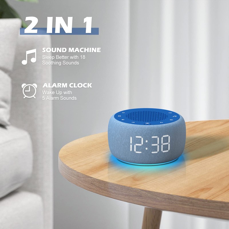 Buffbee Sound Machine & Alarm Clock 2-in-1, 0-100% Clock Face