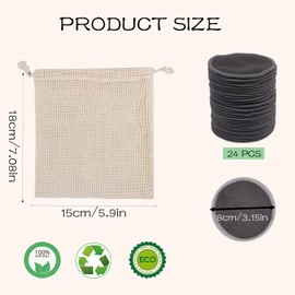Washable Make-Up Pads, Pack of 24 Cotton Pads, Reusable, Cotton Pads with Mesh Laundry Bag, Gentle Sustainable Make-Up Pads for Facial Cleansing, Makeup Remover Pads (Grey)