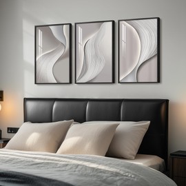 Framed Modern Abstract Wall Art, 3 Piece Minimalist Bright Style Prints Paintings Artwork for Walls, Silver Gray Contemporary Luxury Pictures for Living Room Bedroom Dining Room Wall Decor 16x24 In