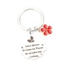 Stainless Steel Keyring with Red Flower Pendant, Thank You Teacher,