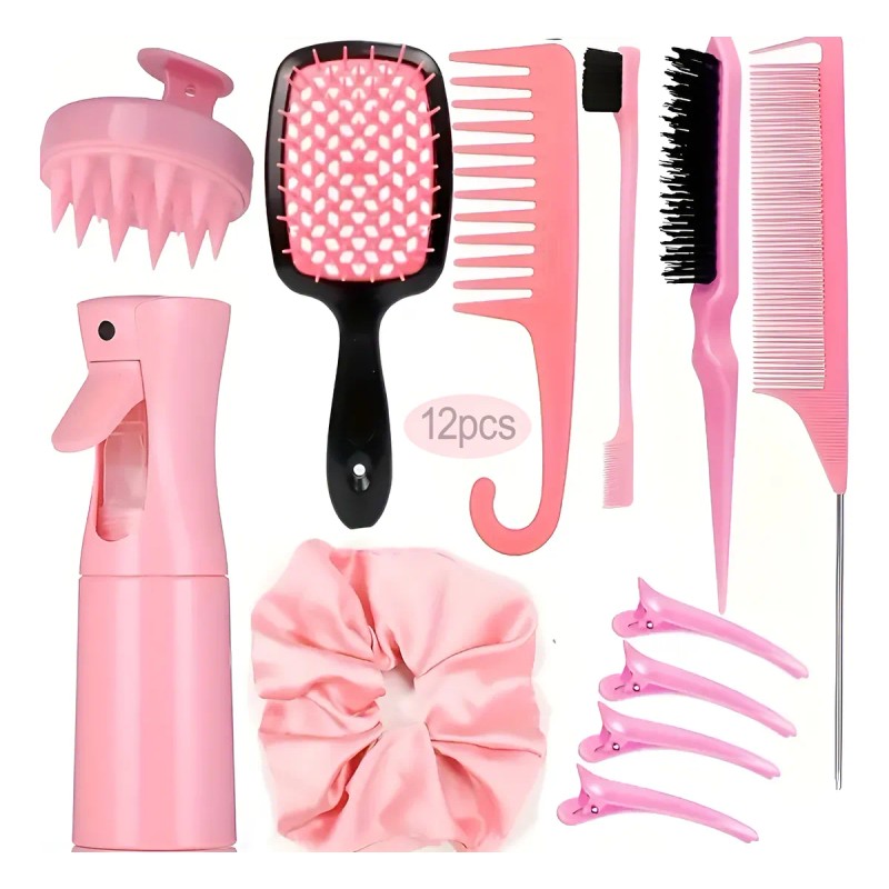 Kit 12pz Peine De Masaje De Cepillo Adecuado Cabello Rizad