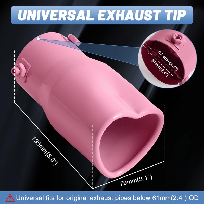 Tongze Heart Exhaust Tip 2.5" Inlet, Adjustable Stainless Steel Exhaust