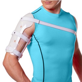 BraceAbility Sarmiento Brace - Humeral Shaft Fracture Splint Cast for Broken Upper Arm, Shoulder, Bicep and Humerus Bone with Stockinette, Sling and Cuff Support (Small)