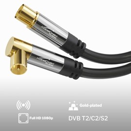 KabelDirekt 10m Coaxial Aerial/Antenna Cable with angle 90° (75 Ohm, 90° angled coaxial male connector - straight coaxial female connector, coaxial cable for TV, HDTV, radio, DVB-T2, DVB-C, DVB-S, angled connector) PRO Series
