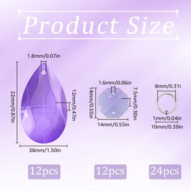 SOFPLATE 1 Box 12 Pack 38mm Purple Crystal Chandelier Prisms Teardrop Crystal Chandelier Pendants Octagon Links Jump Rings Glass Suncatcher Prism for Christmas Wedding Party Decor Chandeliers Hanging