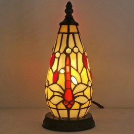 ZJART Small Tiffany Lamp Stained Glass Table Lamp 4.5X4.5X11 Inch Christmas Tree Lighthouse Mini Accent Memory Sympathy Antique Night Light（Amber Dragonfly）