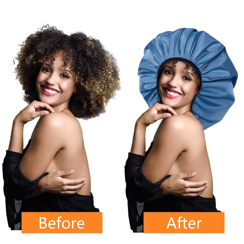 Auban Gorro de ducha extra grande, doble capa, impermeable, reutilizable,