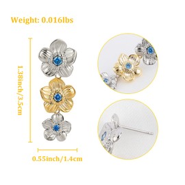 Vintage Long Dangle Silver and Gold Flower Earrings for Women Bohemian 14K Gold Plated Triple Floral Earrings Retro Drop Petal Blossom Statement Earrings Classic Flower Party Jewelry Gift for Her