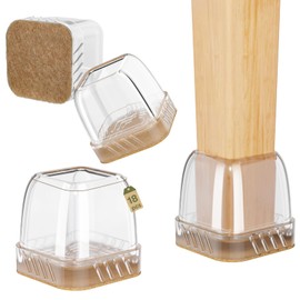 Euqvunn Pack of 18 Square Chair Leg Caps, Mini Small Chair Leg Protectors, Protective Caps for Chair Legs with Felt, Chair Leg Floor Protectors for Chairs, Transparent Protection for Chair Legs to