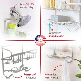 Better Houseware Aluminum Shower Caddy (Silver) + Soap Holder/Saver Set