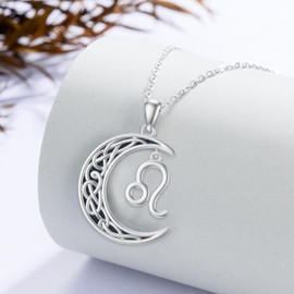 PROESS Zodiac Leo Necklace 925 Sterling Silver 12 Constellations Pendant Horoscope Sign Necklaces Jewellry Presents for Women Men