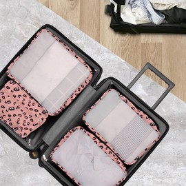 10 Packing Cubes for Suitcases – Luggage Organiser in Various Sizes – Mesh Travel Packing Cube Set in Assorted Colours (10 Leopard Print Mixed Sizes)