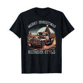 Merry Christmas Redneck Style Pick Up Truck T-Shirt, black