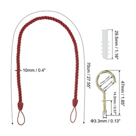 PATIKIL Curtain Tiebacks Ropes, 2 Pack Decorative Tie Backs Braided Curtain Holdback Cord for Home Office Decor, with Screw Hooks & Bolts, Red