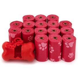 BPS - Extra Thick Waste Poop Bags with Dispenser - Scented, Red, 240 Bags