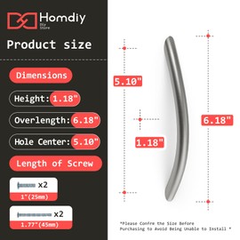 homdiy 10 Pack Brushed Nickel Cabinet Pulls 5 Inch Solid Metal Kitchen Cabinet Handles Arch Solid Drawer Pulls,Center to Center 5in(128mm) Kitchen Cupboard Handles