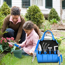Garden Tools Set, 10 Pieces Stainless Steel Heavy Duty Gardening Tools kit with Handbag, Garden Hand Tools for Digging Planting Pruning Gardening Kit with Durable Bag, Garden Gifts for Women