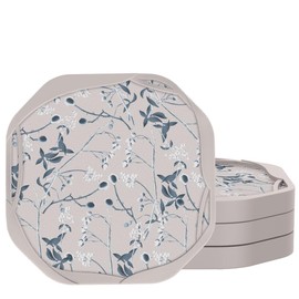 UMIRRO - Posavasos florales para mesa de centro, patrón de árbol de café floreciente, posavasos absorbentes, 4 pulgadas, octogonal, azul y beige, paquete de 4