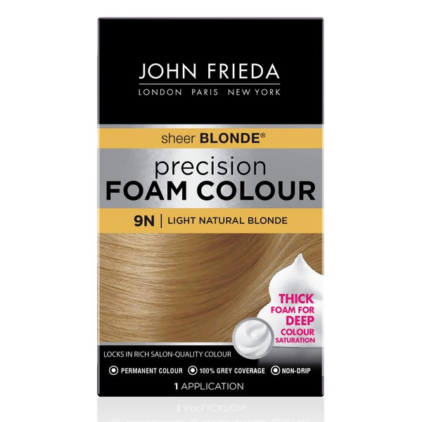 John Frieda Precision Foam Color, Light Natural Blonde 9N, Full-coverage Hair Color Kit, with Thick Foam for Deep Color Saturation