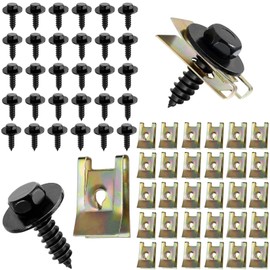zrfgbxim 60 Pcs Car Screw and Nut Clip Kit: 30 Auto Body Fender Screws&30 U Clips, Bumper Guard Plate Fixing Bolts Screws, U Type Fastener Clips, Hex Self Tapping Undertray Screws for Car Interior