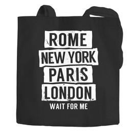 Jute Bag Rome New York Paris London Wait for Me Moonworks®, Cities Black