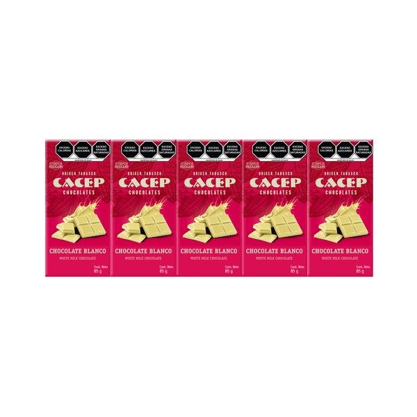 CACEP| Chocolate Blanco | 5 Pack de 85g c/u | Suave y Cremoso | 100% Mexicano | Sin Gluten