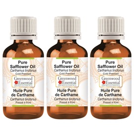 Greenwood Essential Pure Safflower Oil (Carthamus tinctorius) Cold Pressed (Pack of Three) 100ml X 3 (10 oz)