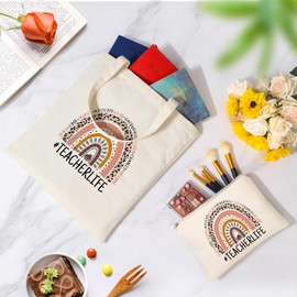 Teacher Gifts for Women, Teacher Appreciation Gifts Canvas Tote Bag with Comestic Bag, Christmas Gifts for Teachers, Thank You Teacher Gift from Student