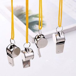 Metal Steel Referee Whistle LM-0234 Black Strap 7ea