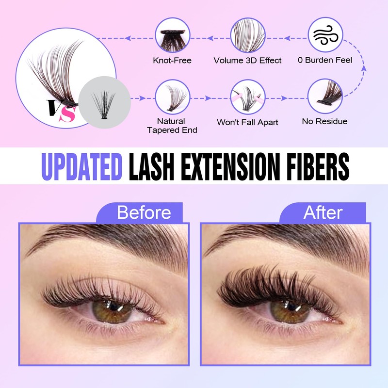 Pawotence Lash Extension Kit DIY 280pcs Brown Lash Clusters Eyelash