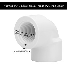 Lswteiz 10Pack 1/2" Double 90 Degree PVC Elbow Pipe Fitting Connector SCH40 1/2Inch Female to Female Threaded 90 Degree Elbow PVC Corner Adapter Pipe Fitting for Sprinkler, Irrigation