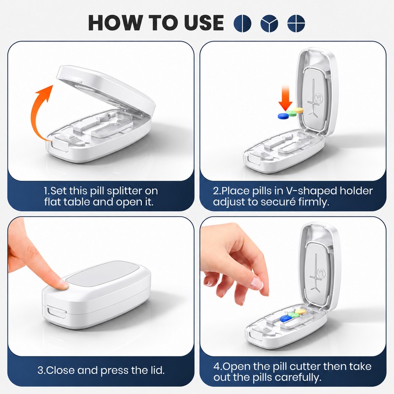 Adjustable Pill Cutter and Tablet Splitter with V-Shaped Holder, Covered