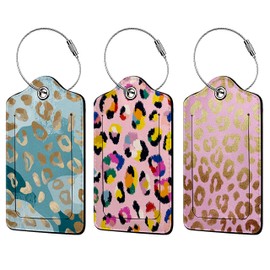 Gold Leopard Luggage Tag 3 Pack Travel Cruise Luggage Tags for Suitcases, Suitcase Tags Identifiers Bag Tags with Privacy Flap, Baggage Name Tag for Women Men Luggage Backpack Handbag School Bag