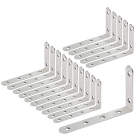 Luomorgo 16 Pcs L Shaped Brackets for Shelves - Heavy Duty Stainless Steel Decorative Corner Brace Joint Right Angle Wall Hanging Brackets with Screws, 5" x 3", Silver