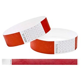 Tyvek Wristbands 3/4 inch 100 Pack, Paper Like Bracelets Used for Events, Nightclubs, waterparks etc. Red
