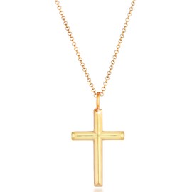 Kuzzoi Exclusive Men's Necklace Shiny Gold-Plated with Cross Pendant (30 mm) in Basic Style, Solid Chain for Men and Boyfriend with Religious Cross Made of 925 Sterling Silver, Length 60 cm, one size,